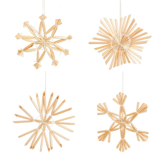 Straw Snowflake Hanging Decoration- Set of 4