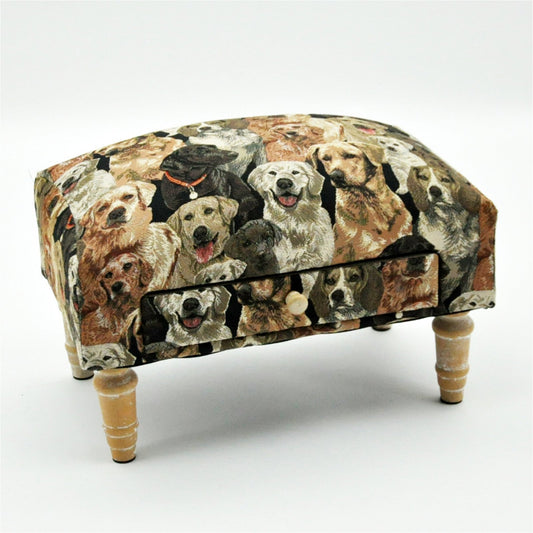 Dogs Fabric Footstool with Drawer