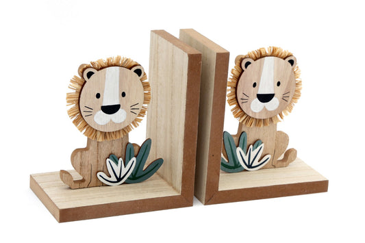 Set of Two Wooden Lion Bookends