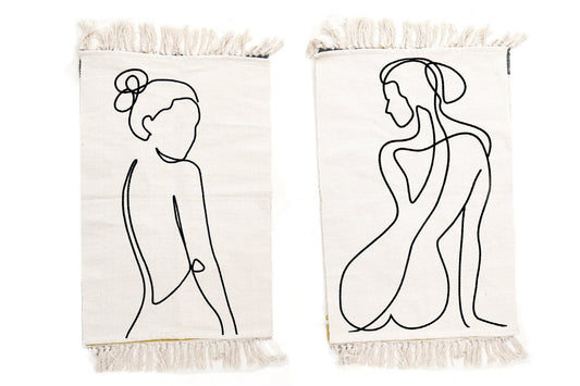 Set of 2 Silhouette Women Design White Rugs